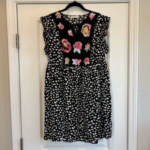 Floral Embroidered Black and White Mini Dress